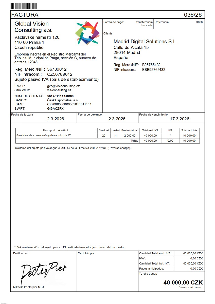Vzor faktury v Španělština (Factura) – faktura do ES