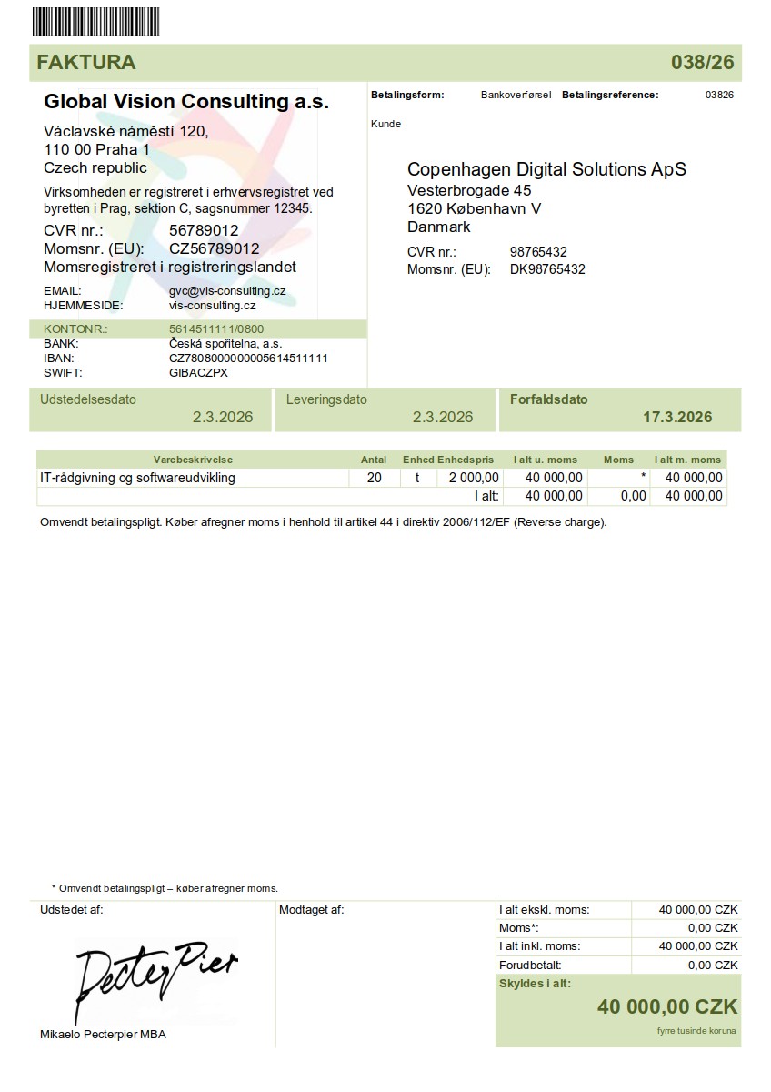 Vzor faktury v dánština (Faktura) – faktura do DK
