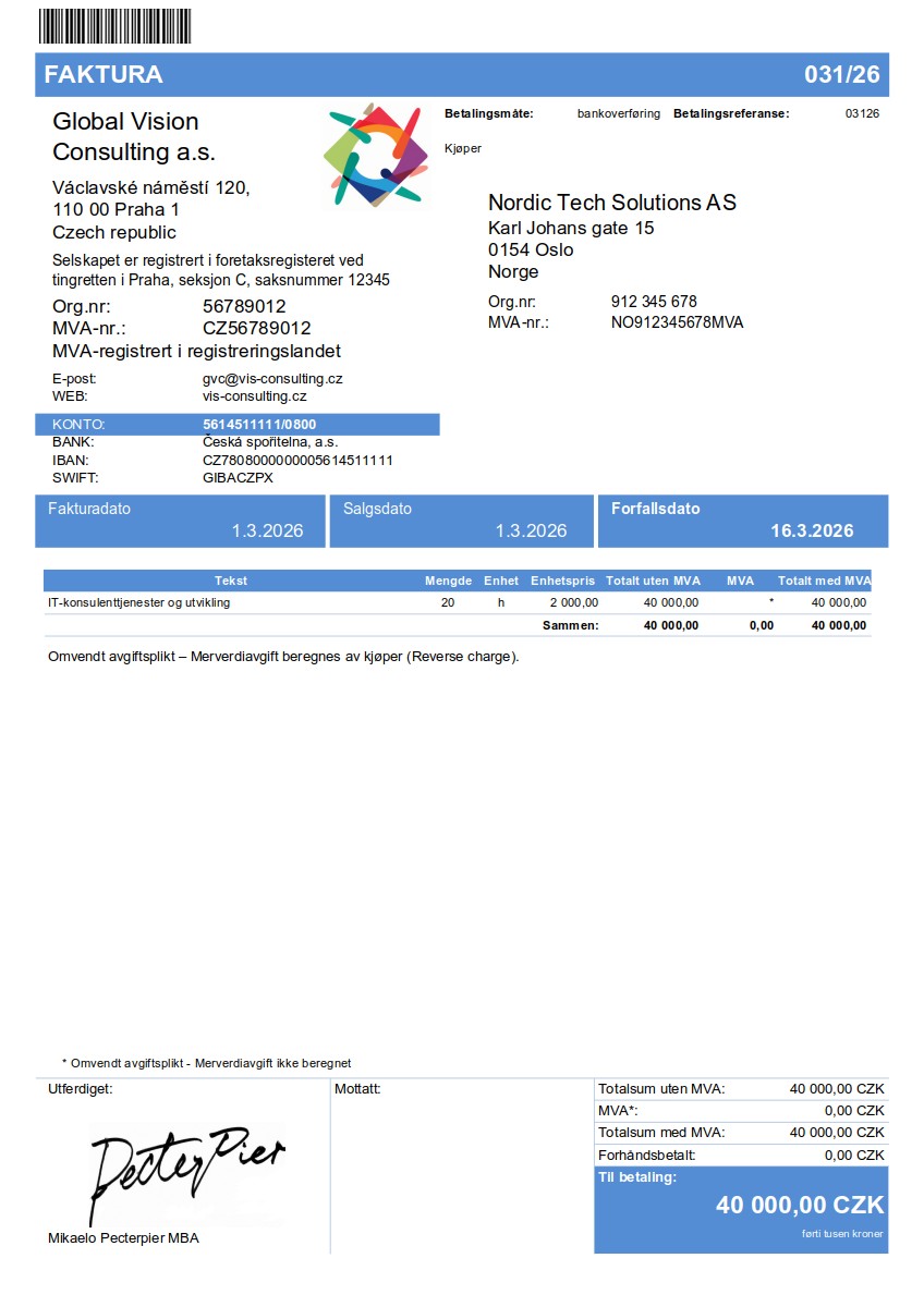 Vzor faktury v norština (Faktura) – faktura do NO