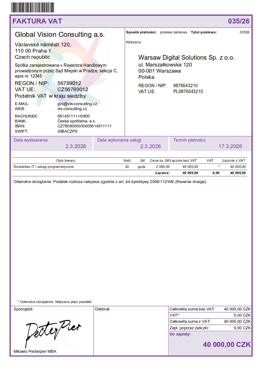Vzor faktury v polština (Faktura) – faktura do PL