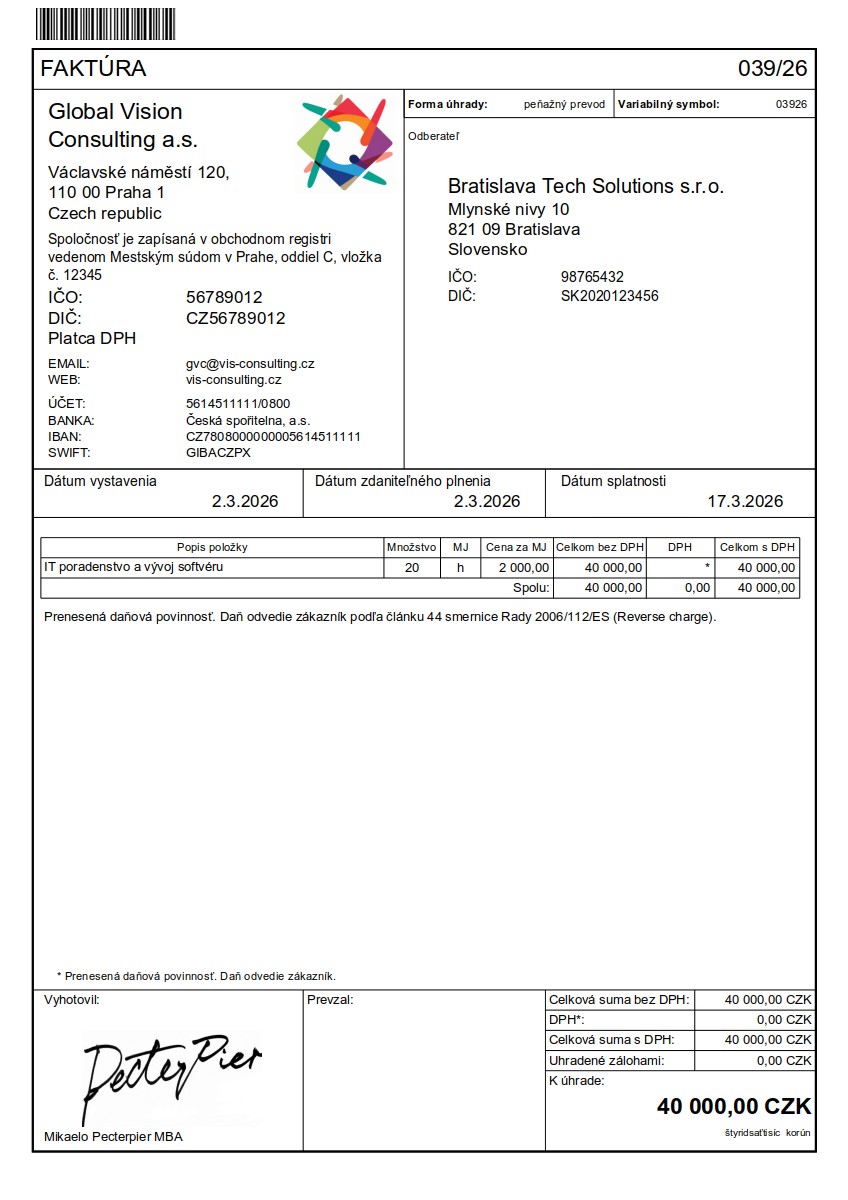Vzor faktury v slovenština (Faktúra) – faktura do SK