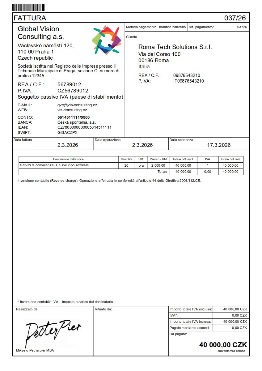 Vzor faktury v italština (Fattura) – faktura do IT
